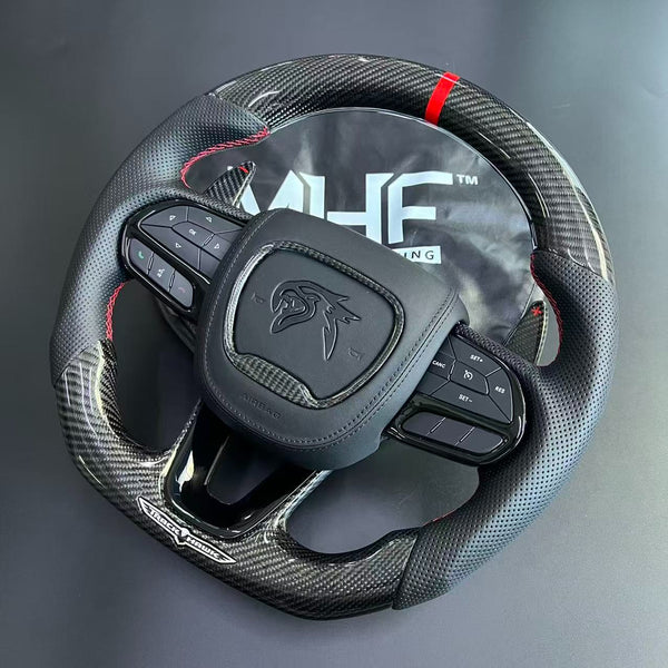 2018-2021 Carbon “Track Series” Red Accent Black Gloss TrackHawk Steering Wheel