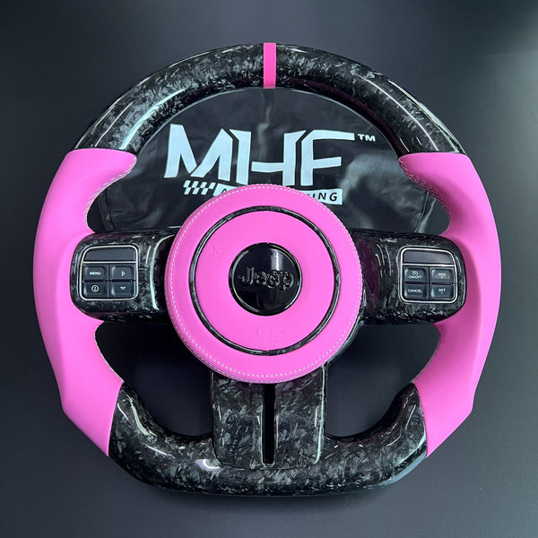 2011-2017 JK Wrangler Forged Gloss Carbon Pink Leather Accent Steering Wheell