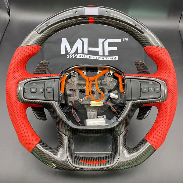 2021+ Dodge RAM Gloss Carbon Red Accent “TRX” Leather Steering Wheel