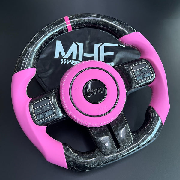 2011-2017 JK Wrangler Forged Gloss Carbon Pink Leather Accent Steering Wheell