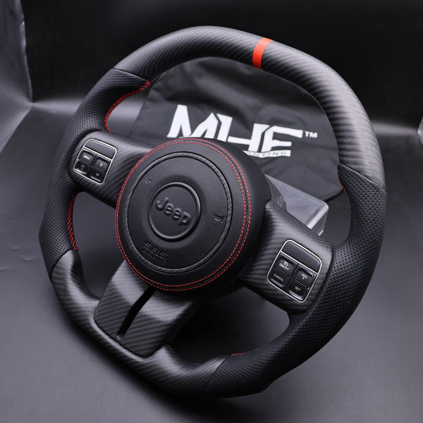 2011-2017 JK Wrangler Carbon Black Leather Accent Steering Wheel