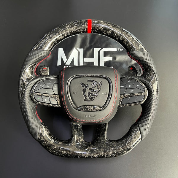 2014-2021 Forged Carbon Red Accent Dodge Demon Steering Wheel