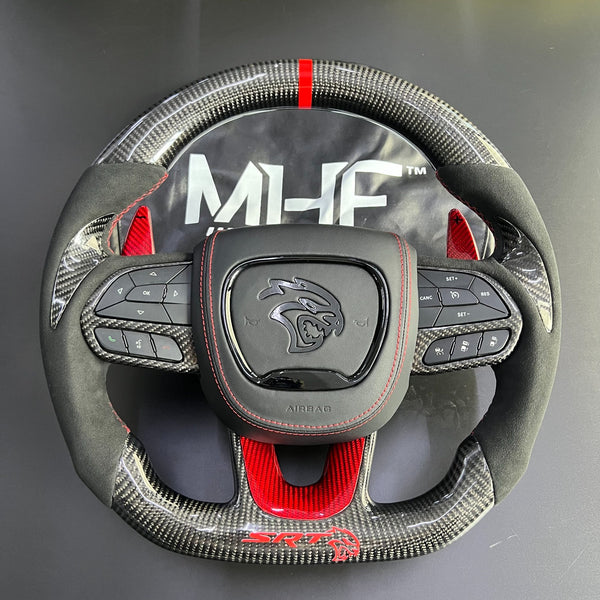 2018-2021 Gloss Carbon Dodge Hellcat Red Accent Steering Wheel