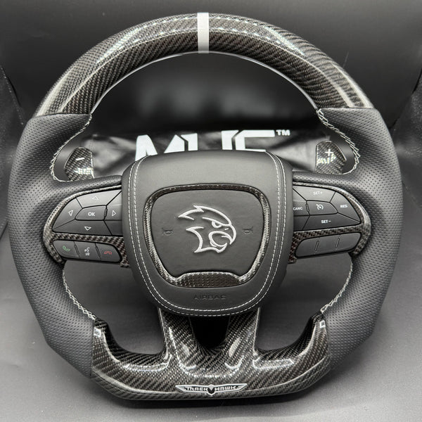 2014-2021 TrackHawk Silver Accent l Stitching OEM Carbon TrackHawk Steering Wheel