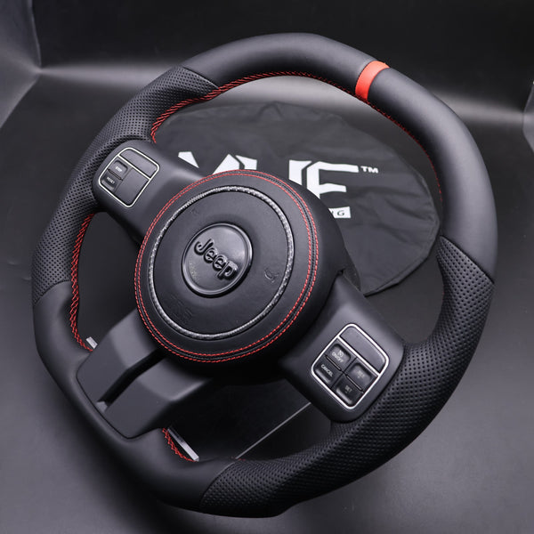2011-2017 JK Wrangler Carbon Black Leather Red Accent Steering Wheel