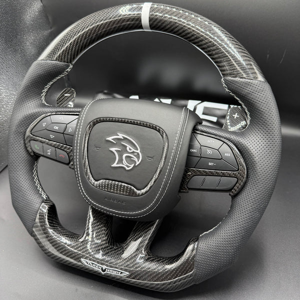 2014-2021 TrackHawk Silver Accent l Stitching OEM Carbon TrackHawk Steering Wheel