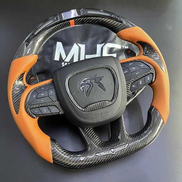 2018-2021 Sepia Leather Gloss Carbon TrackHawk Steering Wheel Black Accent