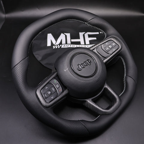 2018-2024 JT / JL Full Leather  White Accent Wrangler Steering Wheel