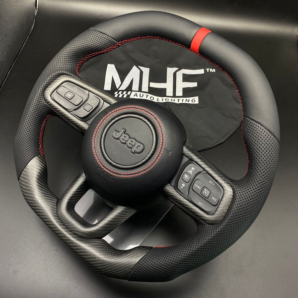 2018-2024 JT / JL “Red Aceent ” Matte Carbon Jeep Wrangler Steering Wheel