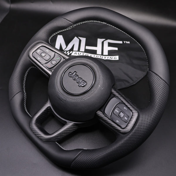 2018-2024 JT / JL Full Leather  White Accent Wrangler Steering Wheel
