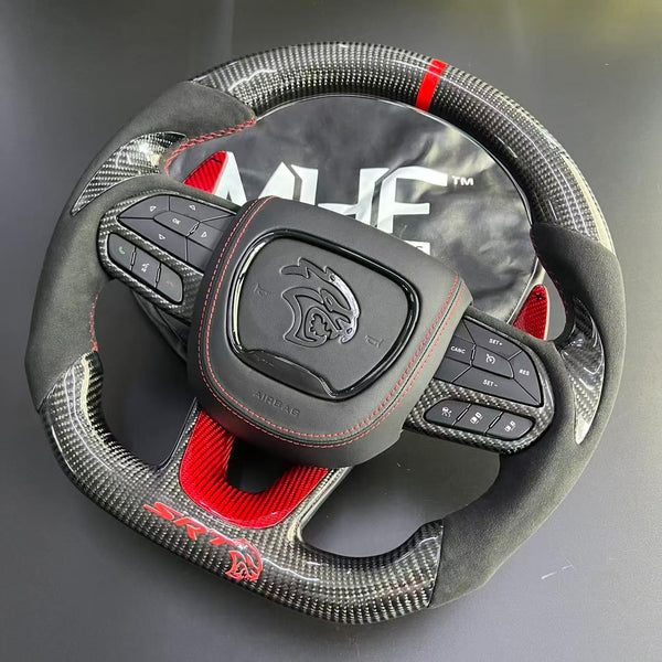 2018-2021 Gloss Carbon Dodge Hellcat Red Accent Steering Wheel