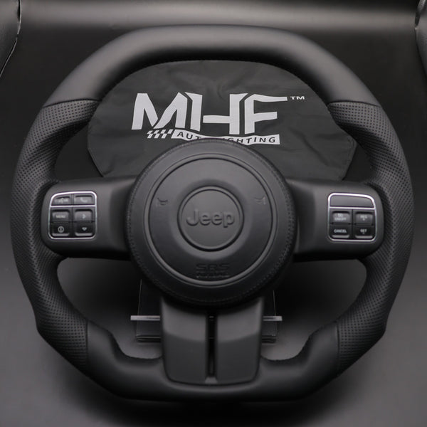 2011-2017 JK Wrangler Carbon Black Leather Accent Steering Wheel