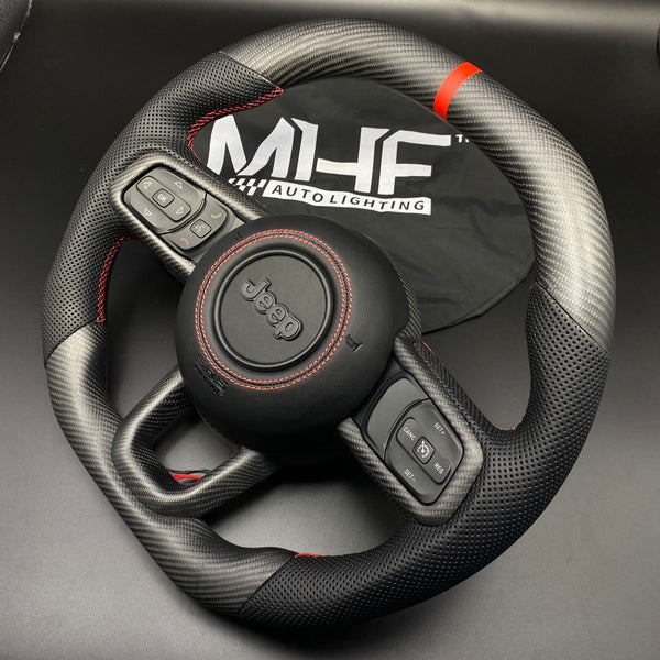 2018+ JT / JL “Matte Carbon” Red Accent Jeep Wrangler Steering Wheel