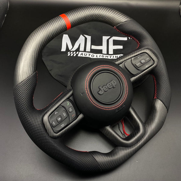 2018+ JT / JL “Matte Carbon” Red Accent Jeep Wrangler Steering Wheel