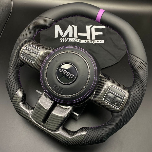 2011-2017 JK Wrangler Leather + Purple Carbon Accent Steering Wheel