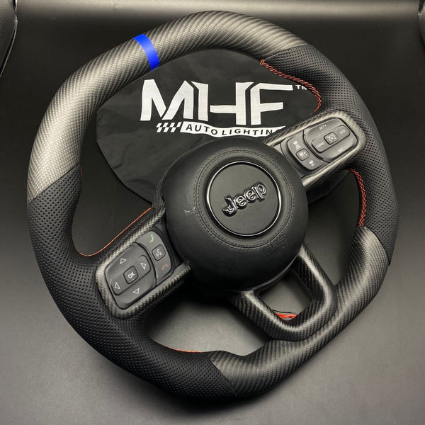 2018-2024 JT / JL “Orange Blue Top Stripe” Matte Carbon Jeep Wrangler Steering Wheel