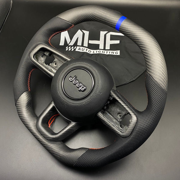 2018-2024 JT / JL “Orange Blue Top Stripe” Matte Carbon Jeep Wrangler Steering Wheel