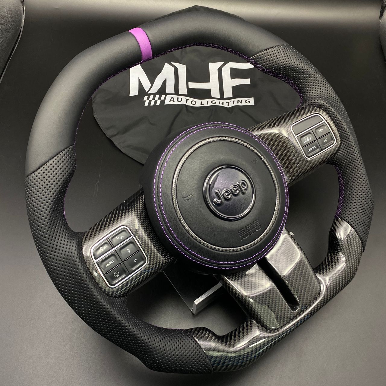 2011-2017 JK Wrangler Leather + Purple Carbon Accent Steering Wheel