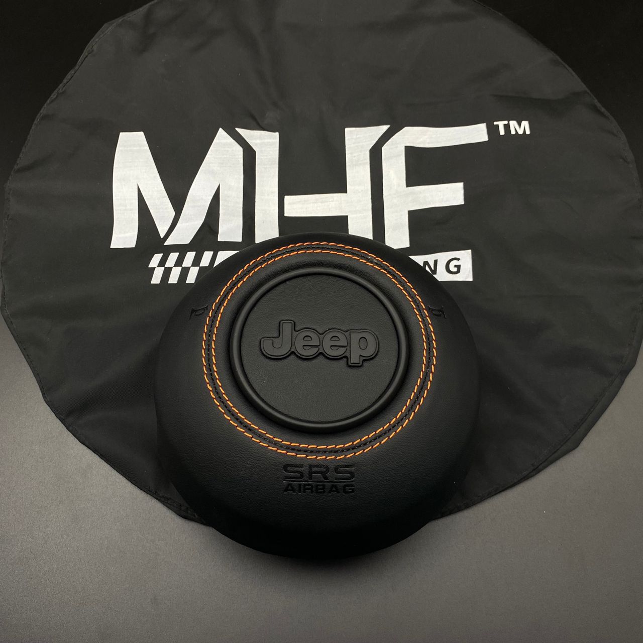 2018-2023 Jeep Wrangler JL JT Orange Stitching Black Ring Leather Airbag Cover