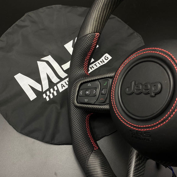 2018+ JT / JL “Matte Carbon” Red Accent Jeep Wrangler Steering Wheel