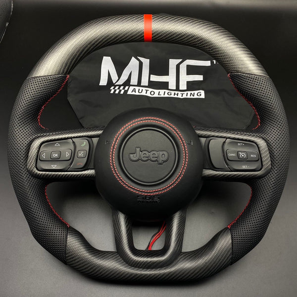 2018+ JT / JL “Matte Carbon” Red Accent Jeep Wrangler Steering Wheel