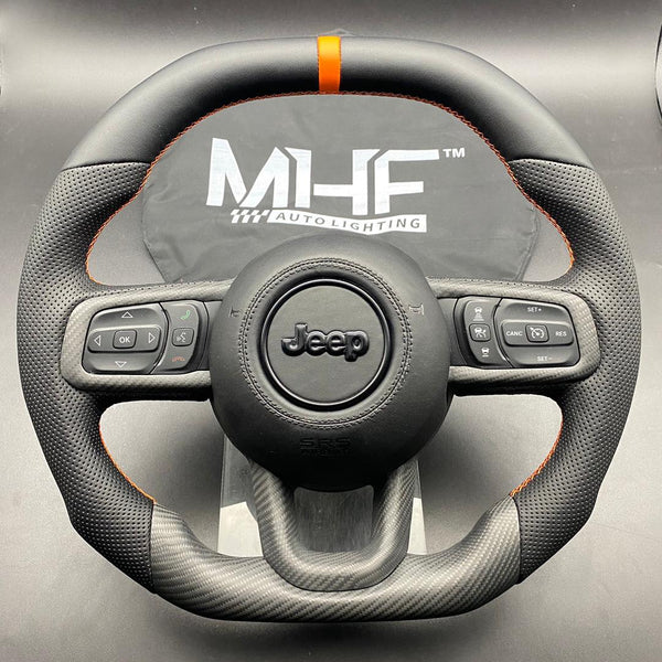 2018-2022 JT / JL “Perforated Leather /  Orange” Matte Carbon Jeep Wrangler Steering Wheel