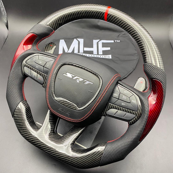 2014-2021 Jeep/ Dodge Red Carbon Accent Carbon Steering Wheel