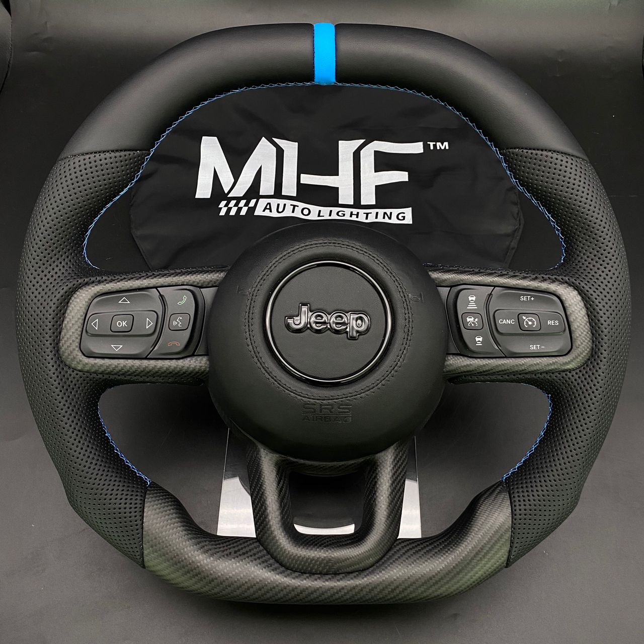 2018-2024 JT / JL “Light Blue Matte Carbon” Jeep Wrangler Steering Wheel