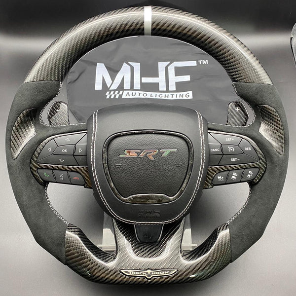 2018-2021 Carbon “Track Series” Alcantara Silver Accent TrackHawk Steering Wheel