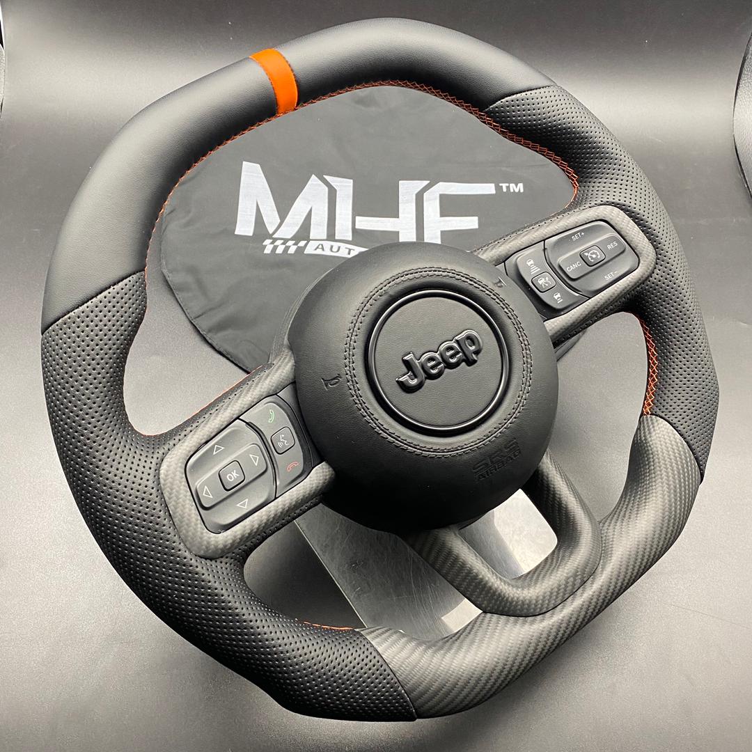 2018-2022 JT / JL “Perforated Leather /  Orange” Matte Carbon Jeep Wrangler Steering Wheel