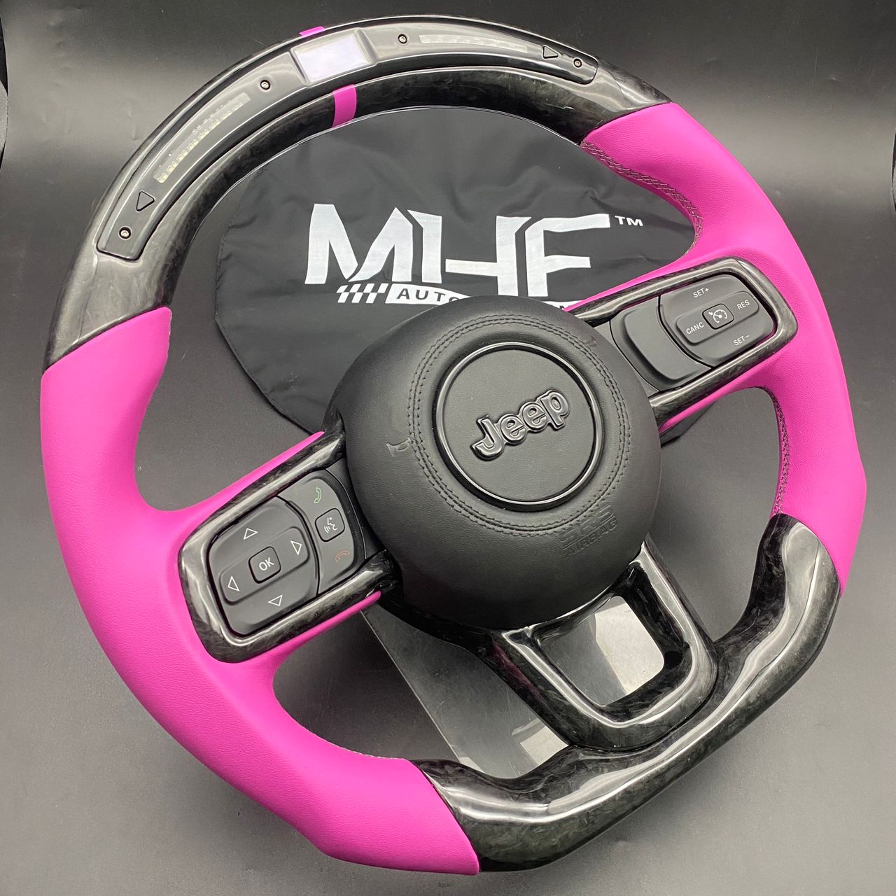 2018-2022 JT / JL “Pink Smooth Leather /  Orange” Jeep Wrangler Forged Carbon Steering Wheel