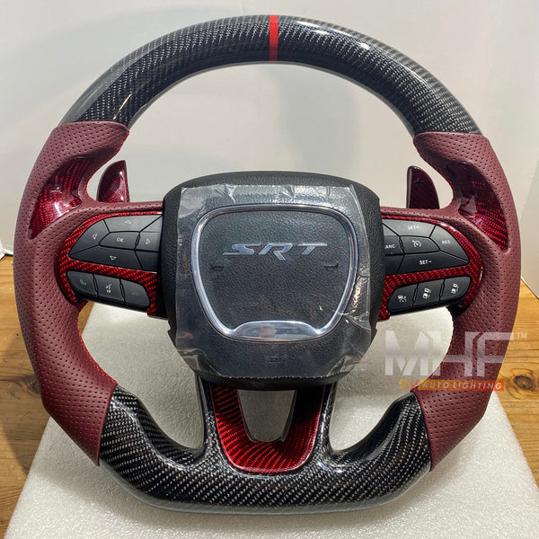 2014-2021 Jeep/ Dodge Carbon Dark Rose / Red Carbon Steering Wheel