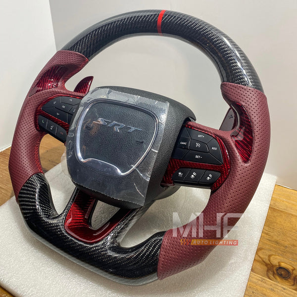 2014-2021 Jeep/ Dodge Carbon Dark Rose / Red Carbon Steering Wheel