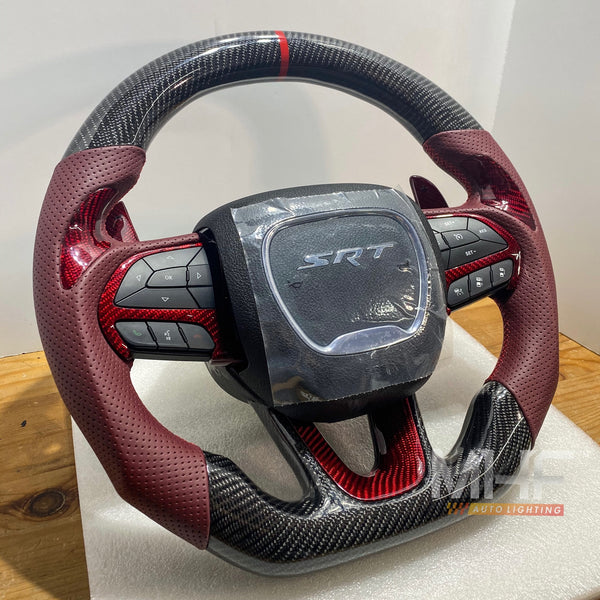 2014-2021 Jeep/ Dodge Carbon Dark Rose / Red Carbon Steering Wheel