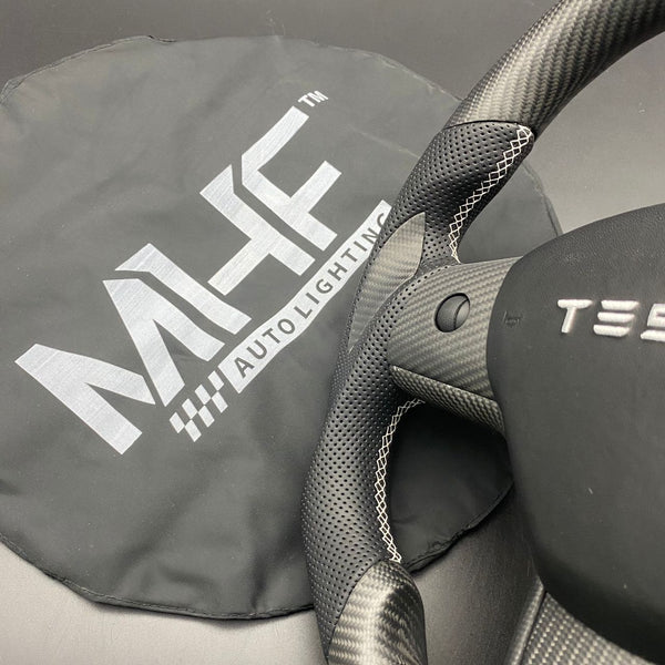 Tesla Model 3 & Y Matte Carbon White Accent Steering Wheel