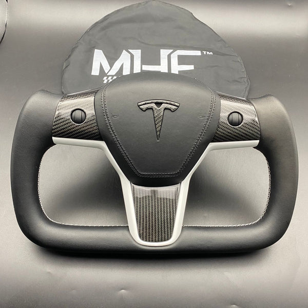 Tesla Model 3 & Y Fighter Jet Carbon White Accent Steering Wheel