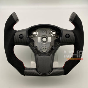 Tesla Model 3 & Y Yoke Carbon Red Accent Steering Wheel