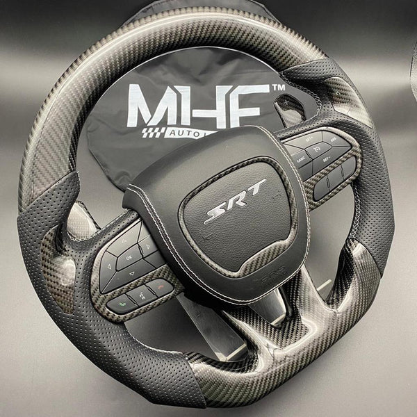 2014-2021 Jeep/ Dodge Carbon White Accent Steering Wheel