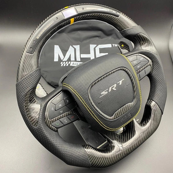 2014- 2021 Carbon Jeep / Dodge SRT Yellow Accent Steering Wheel