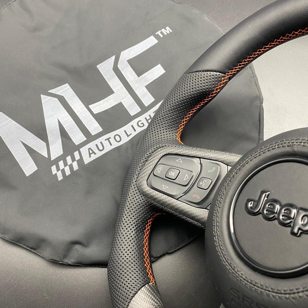 2018-2022 JT / JL “Perforated Leather /  Orange” Matte Carbon Jeep Wrangler Steering Wheel