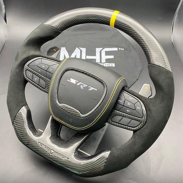 2018-2021 Carbon “Track Series” Alcantara Yellow Accent TrackHawk Steering Wheel