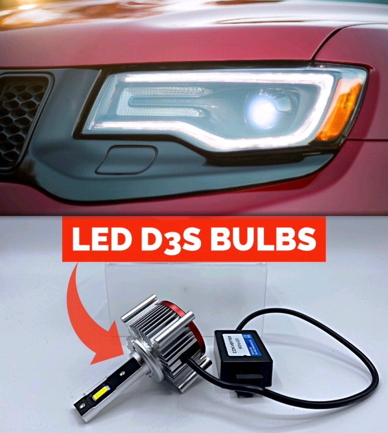 New D3S LED Bulbs Featuring 6000k White Fits: 2014-2021 Bi-Xenon Jeep Headlights