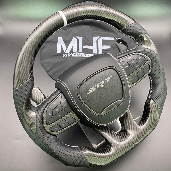 2014-2021 Jeep/ Dodge White Accent Carbon Steering Wheel
