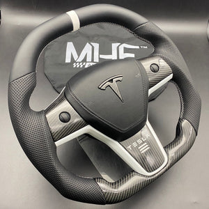 Tesla Model 3 & Y Carbon White Accent Steering Wheel