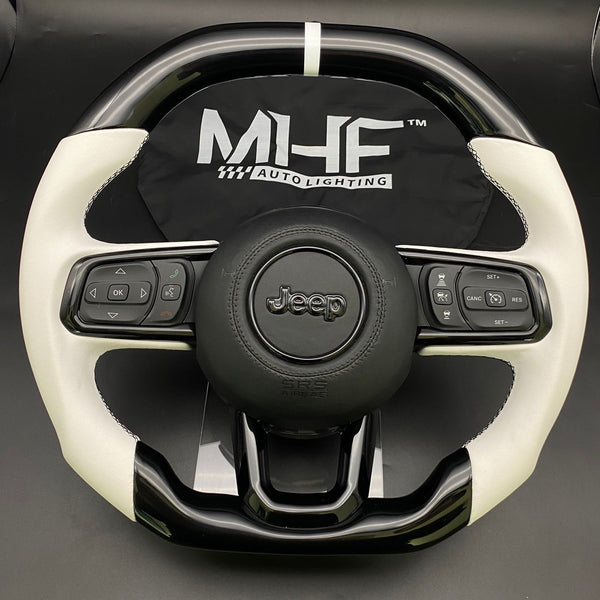 2018-2022 JT / JL “White Leather /  Black Gloss Paint” Jeep Wrangler Steering Wheel