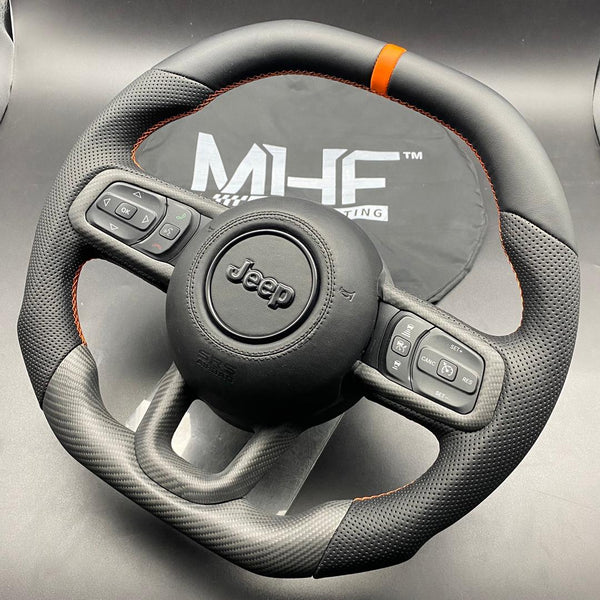 2018-2022 JT / JL “Perforated Leather /  Orange” Matte Carbon Jeep Wrangler Steering Wheel