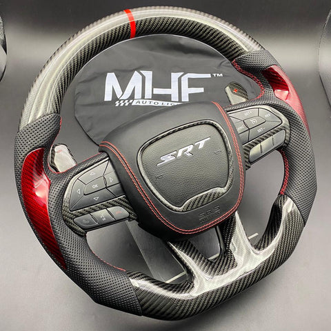 2014-2021 Jeep/ Dodge Red Carbon Accent Carbon Steering Wheel