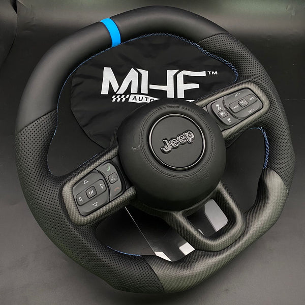 2018-2024 JT / JL “Light Blue Matte Carbon” Jeep Wrangler Steering Wheel