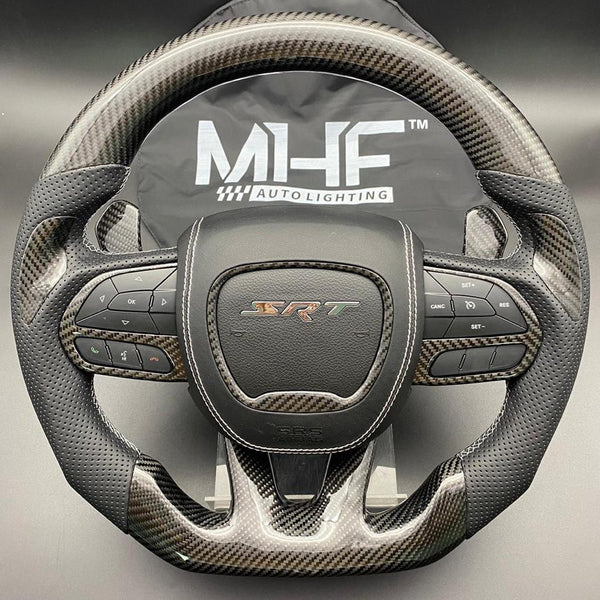 2014-2021 Jeep/ Dodge Carbon White Accent Steering Wheel