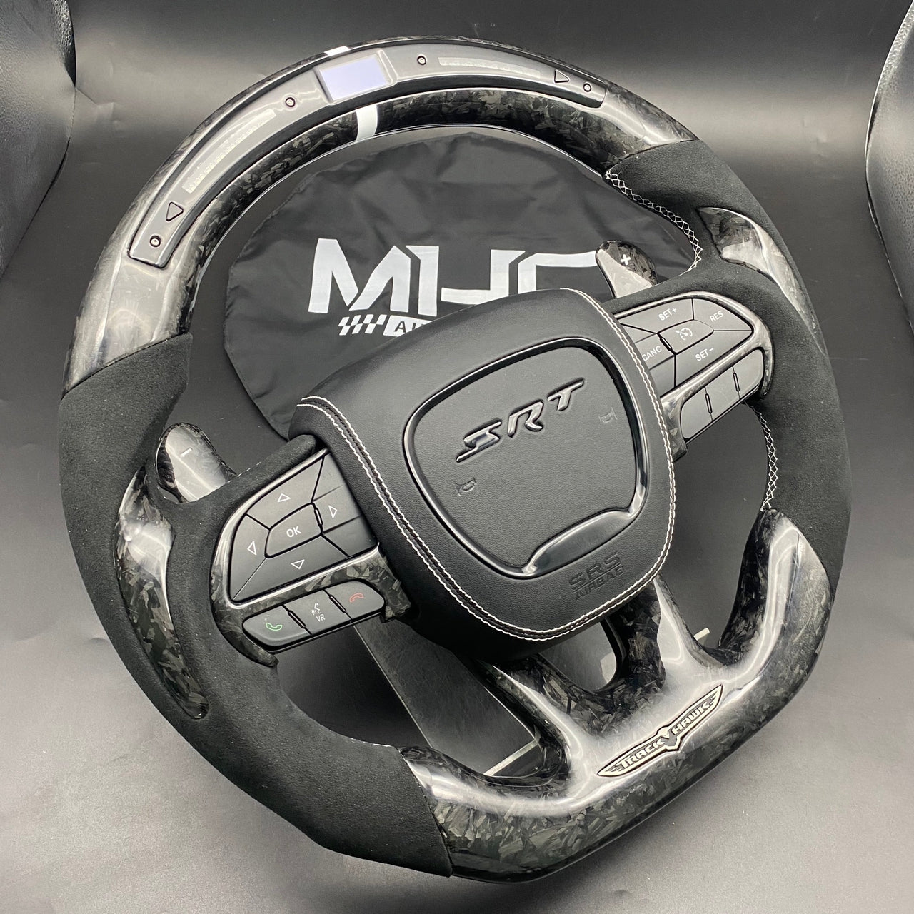 Gray Racing Steering Wheel 2018-2021 Carbon “Track Series” Gray Accent Forged TrackHawk Steering ...